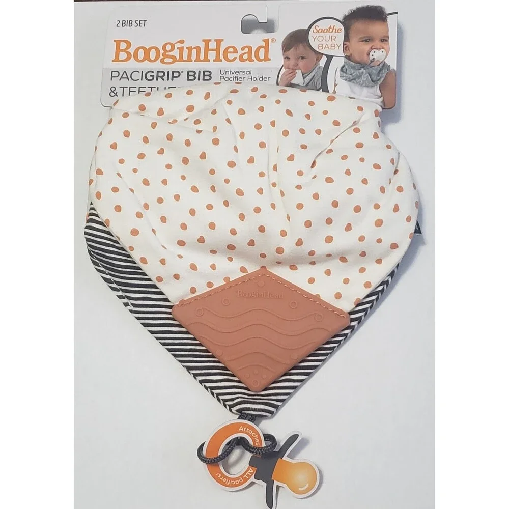 BooginHead Pacifier Binky Holder & Teether 2 Bib Bandana Snap Set Baby Boy